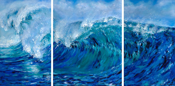 Painting by Irina Negulecu, Maverick Blue Wave. Large Ocean Waves.